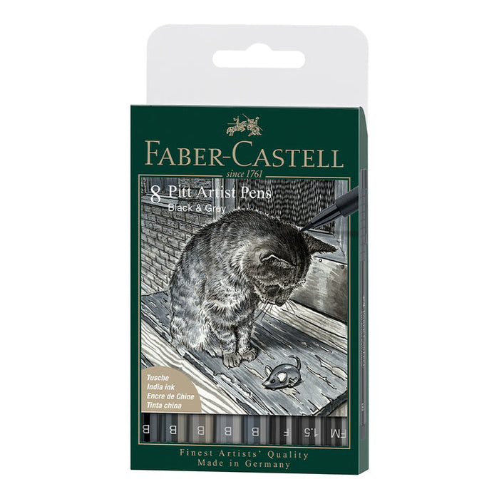 Faber-Castell PITT Artist Pen Brush India Blk & Grey Wallet/8