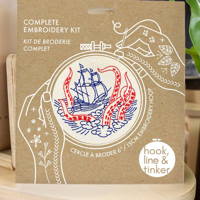 Hook, Line & Tinker Embroidery - Kraken and Ship
