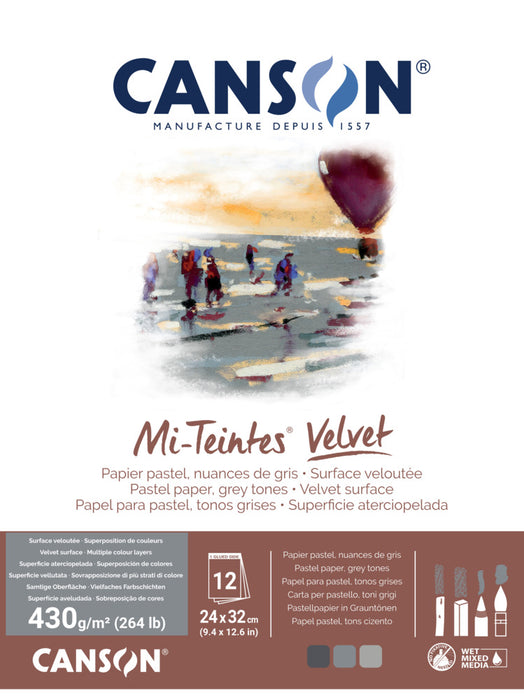 Canson Mi-Teintes Velvet Pastel Paper Pad, 9x12 - Grey Tones