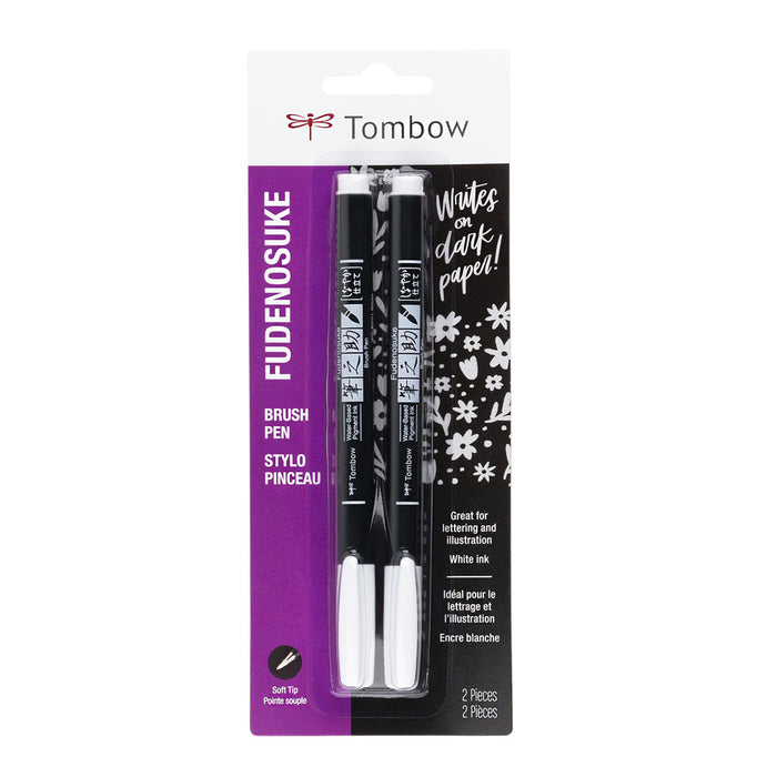 Tombow Fudenosuke Pastel Brush Pen Set 2pk - White
