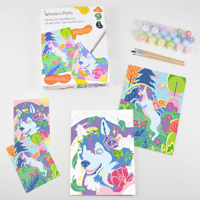 Winnie's Picks - Kids Paint by Number - Husky and Unicorn