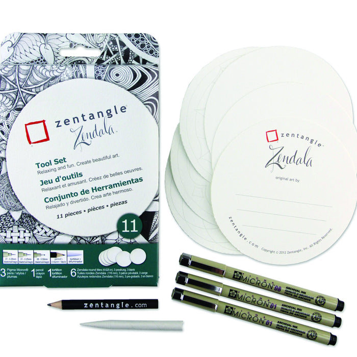 Sakura Zentangle Zendala Round White tile-11