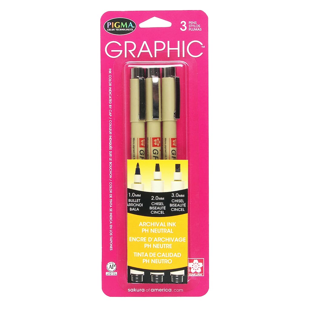 Sakura Pigma Graphic Pens 3/Set Black — Elizabeth's Art Gallery