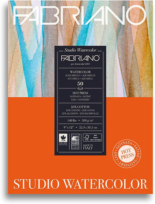 Fabriano Watercolour Paper Hot Press 140lb 9x12 50 Sheets