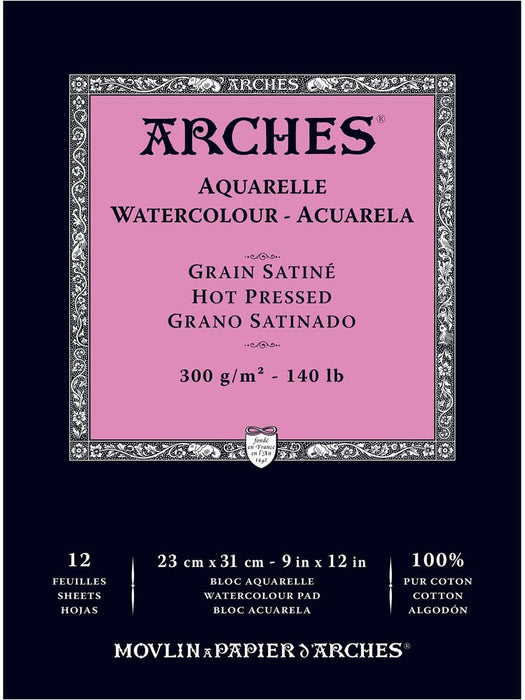 Arches Watercolour 100% Cotton Hot Press 9x12