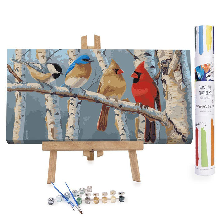 Winnie's Picks - Paint by Numbers - Birds Line Up on Birch