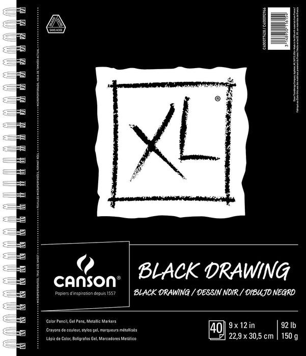 Canson XL Black Drawing Spiral Sketchbook 9x12