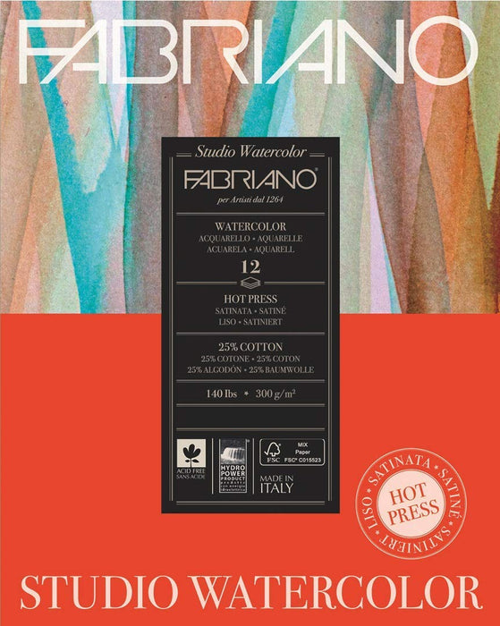 Fabriano Watercolour Paper Pad Hot Press 140lb 8x10 12sh