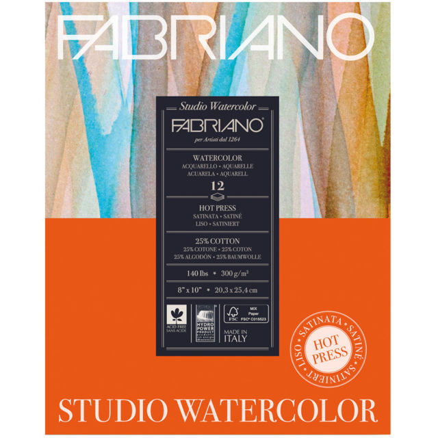 Fabriano Watercolour Paper Pad Hot Press 90lb 8x10 20sh