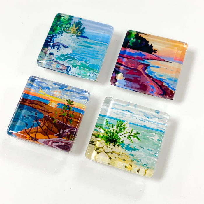 Set of 4 Glass Magnets - Lake