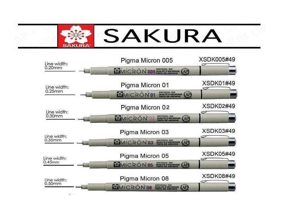 Sakura Pigma Micron Set/6 Black 005/01/02/03/05/08